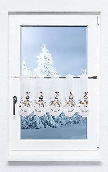 Plauener Spitze® Scheibengardine Rehkitz im Winter (1 St), transparent, HxB günstig online kaufen