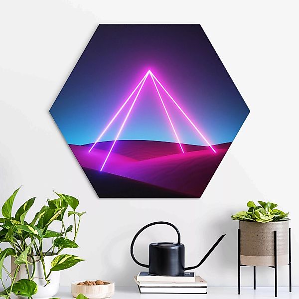 Hexagon-Alu-Dibond Bild Neonlichtpyramide günstig online kaufen