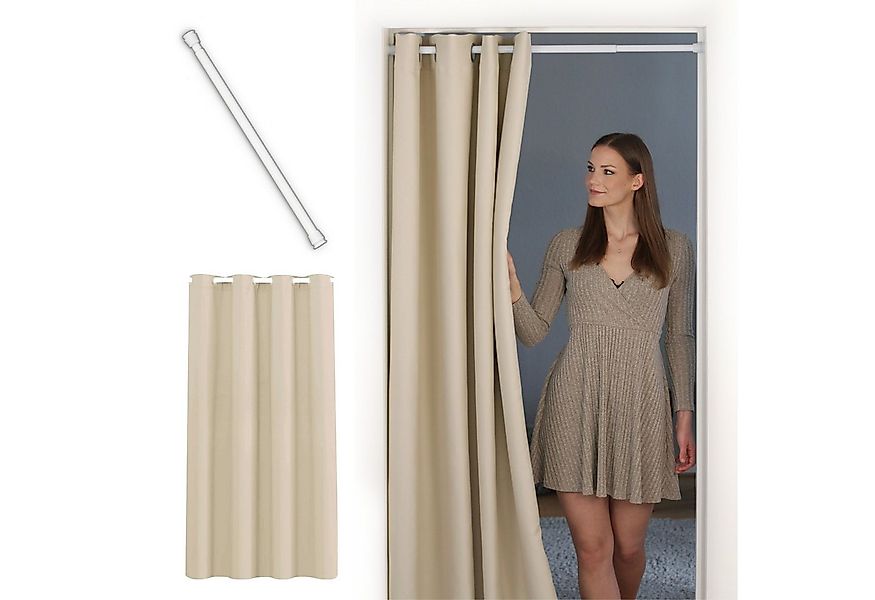 tinycurtains Türvorhang mit Stange weiß 55-90 cm ohne Bohren, Thermo Vorhan günstig online kaufen