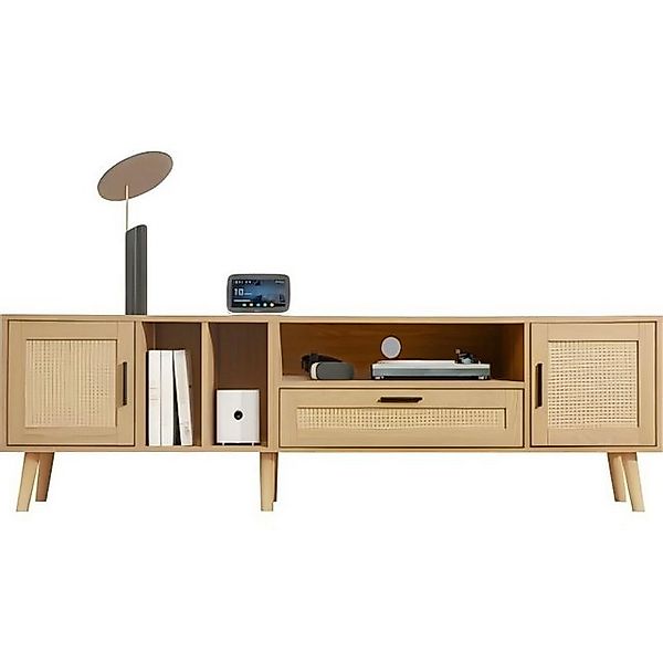 Odikalo TV-Schrank Sideboard Rattan 2 Türen Schublade Massivholz 80-Zoll-Fe günstig online kaufen