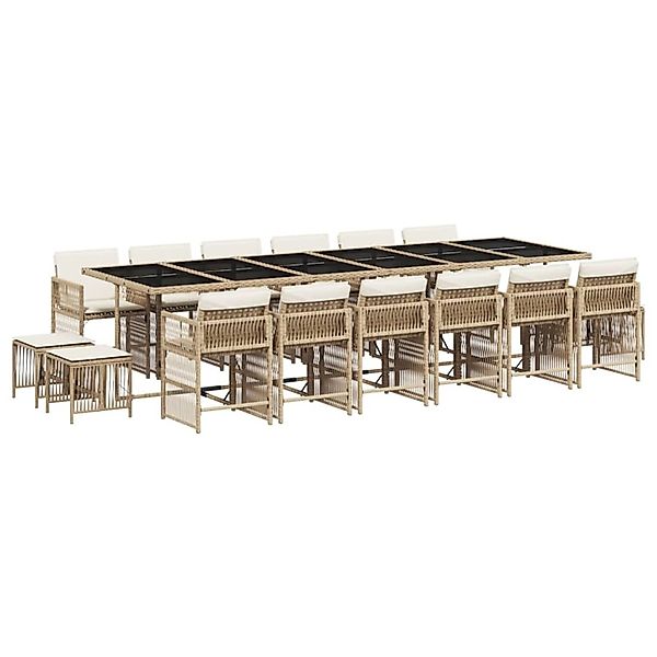 vidaXL 17-Tlg Garten-Essgruppe mit Kissen Beige Poly Rattan 3211726 günstig online kaufen