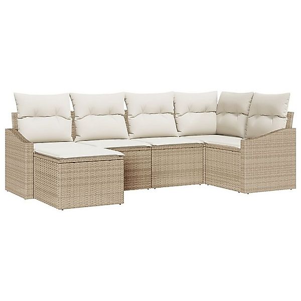 vidaXL Loungesofa 6-teiliges Garten-Essgruppen-Set mit Kissen Beige Poly-Ra günstig online kaufen