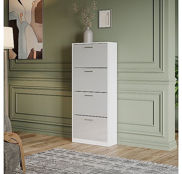 Vicco Schuhkipper Gizmo, Weiß/Weiß Hochglanz, 59 x 137 cm mit 4 Fächern günstig online kaufen