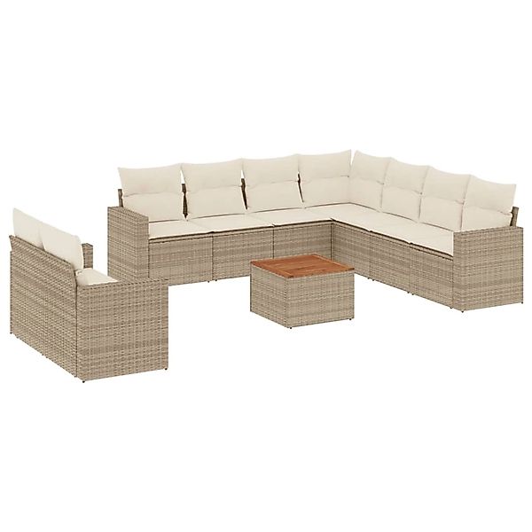 vidaXL 10-Tlg Garten-Sofagarnitur mit Kissen Beige Poly Rattan 3224189 günstig online kaufen