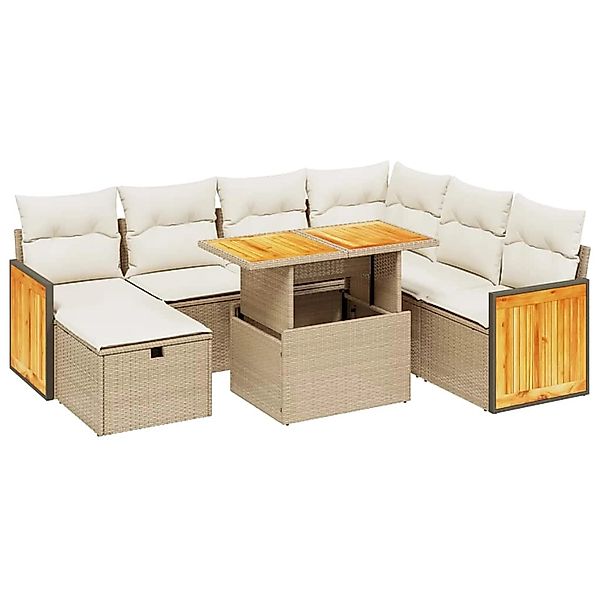 vidaXL 8-Tlg Garten-Sofagarnitur mit Kissen Beige Poly Rattan 3276264 günstig online kaufen