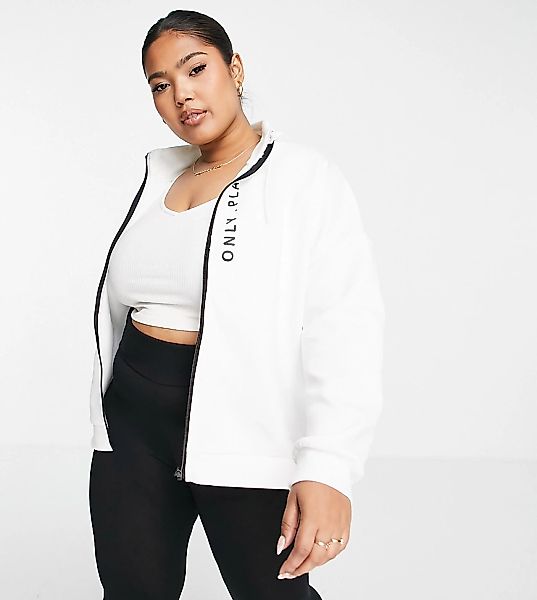 Only Play Curve – Sweatshirt in Weiß mit kontrastierendem Reißverschluss-Sc günstig online kaufen