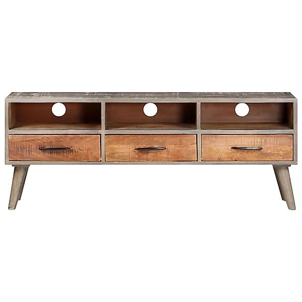 Tv-schrank Grau 130x35x51 Cm Raues Mango-massivholz günstig online kaufen