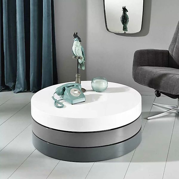 Design Wohnzimmertisch in Weiß und Grau schwenkbaren Platten günstig online kaufen