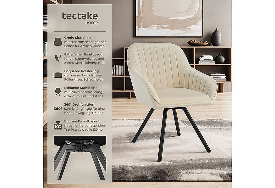 tectake Esszimmerstuhl Drehbarer Armlehnstuhl Snug Samtoptik, gepolstert (S günstig online kaufen