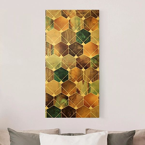 Leinwandbild Gold Goldene Geometrie - Türkises Art Deco günstig online kaufen