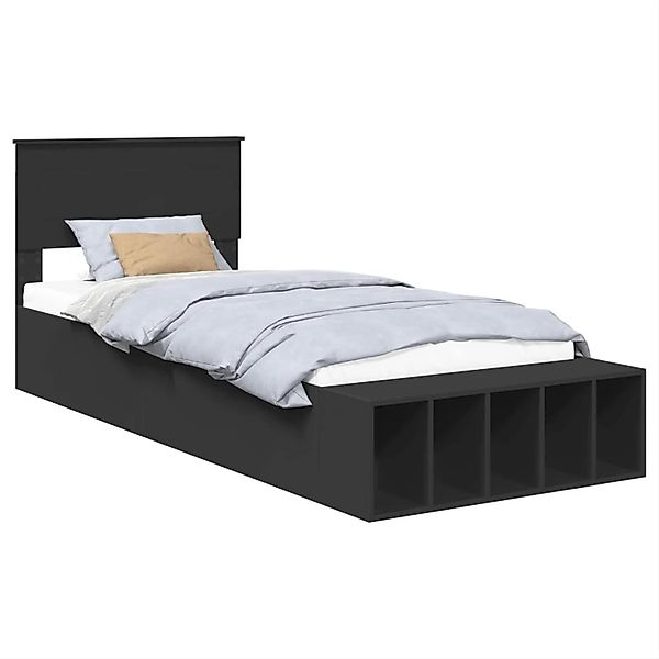 vidaXL Bettrahmen mit Regal Schwarz 75 x 190 cm Holzwerkstoff 3408418 günstig online kaufen