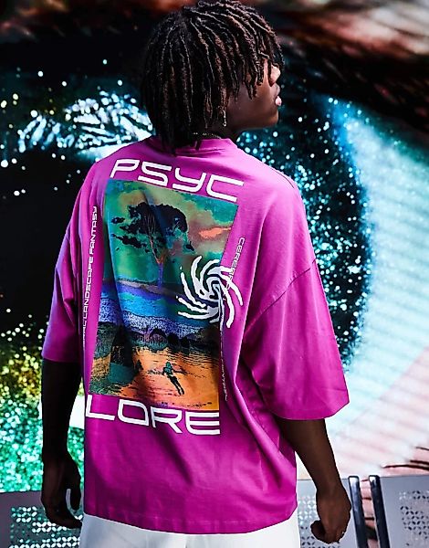 ASOS DESIGN – Oversize-T-Shirt in Lila mit Grafik-Rückenprint-Violett günstig online kaufen