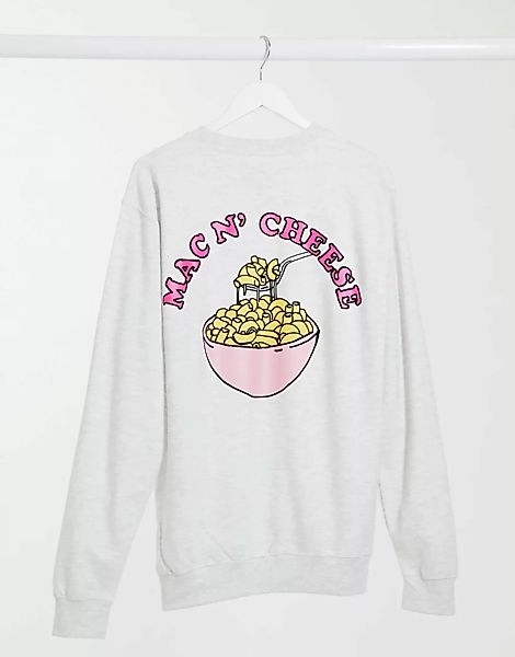 New Love Club – Oversize-Sweatshirt mit Mac'n-Cheese-Print in Grau günstig online kaufen