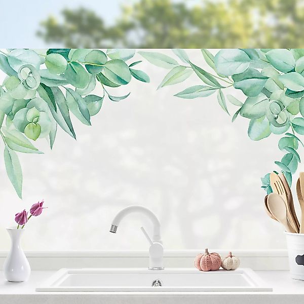 Fensterfolie Aquarell Eukalyptus Ornament günstig online kaufen