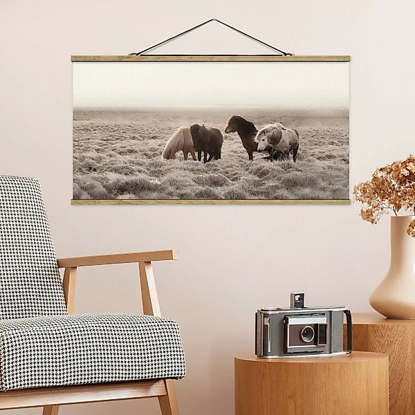 Stoffbild mit Posterleisten Island Wildpferde günstig online kaufen
