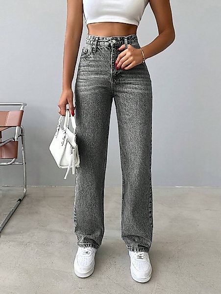 Roxlin 5-Pocket-Jeans High-Waisted Boyfriend Fit Graue Jeans – Gerader Schn günstig online kaufen