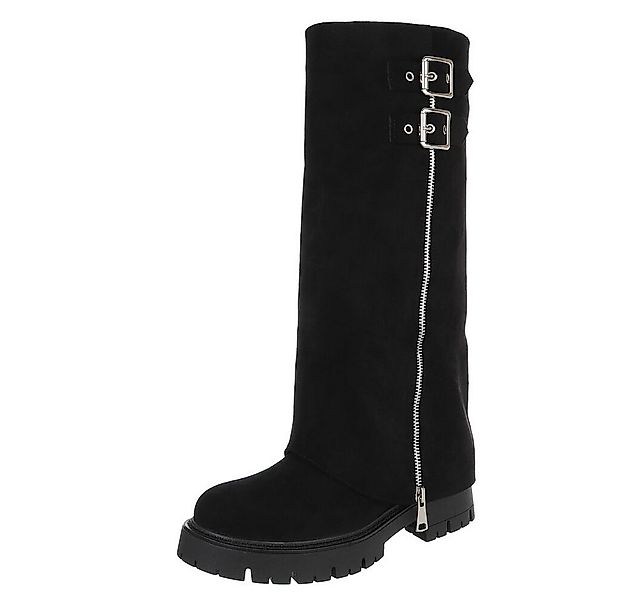 Ital-Design Stylische schwarze Stiefel mit Schnallen und Reißverschluss Pla günstig online kaufen