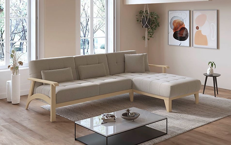 sit&more Ecksofa "Billund L-Form", Armlehnen aus eichefarbigem Buchenholz, günstig online kaufen