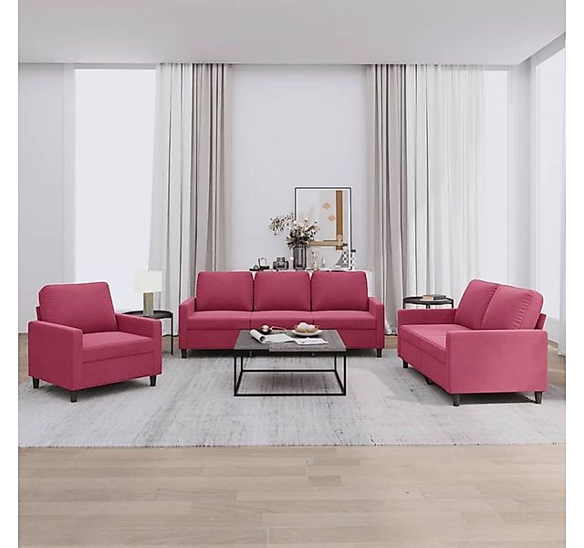 vidaXL Sofa Sofagarnitur Set mit Kissen Samt, 3-tlg., Rot günstig online kaufen