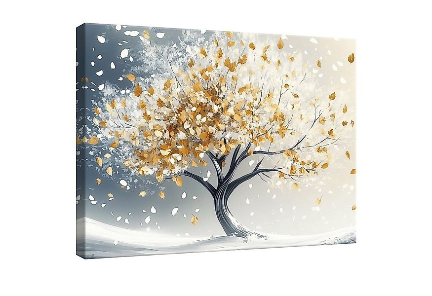 Wallarena Leinwandbild Baum Abstrakt Gold Blau Wandbilder XXL Wand Deko Bil günstig online kaufen