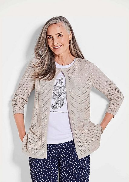 GOLDNER Outdoorjacke Brauner Cardigan mit Lochmuster, Langarm Mit Glitzerga günstig online kaufen