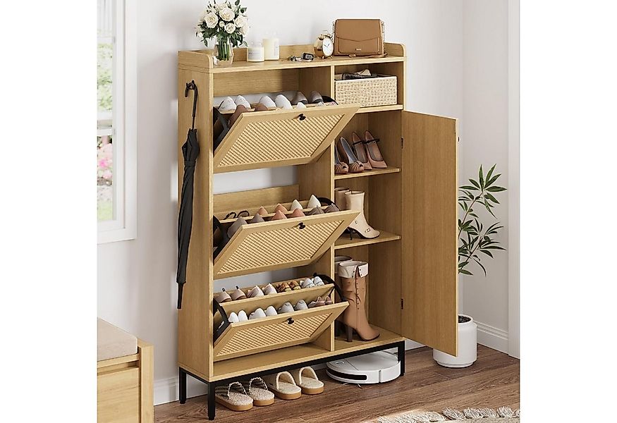 GarveeMore Schuhschrank aus Rattan mit 3 Klappschubladen und 4-stufiger Sch günstig online kaufen