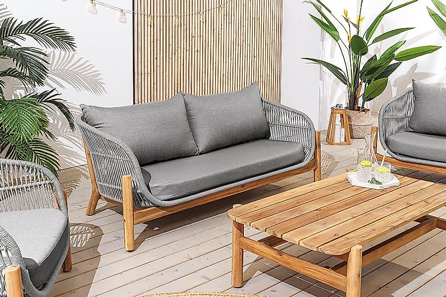 riess-ambiente Loungeset ROPE grau/natur - Akazie, Outdoor, wetterfest, Sof günstig online kaufen
