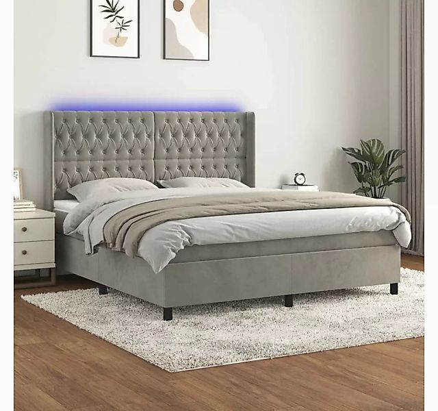 vidaXL Boxspringbett Boxspringbett mit Matratze LED Hellgrau 160x200 cm Sam günstig online kaufen