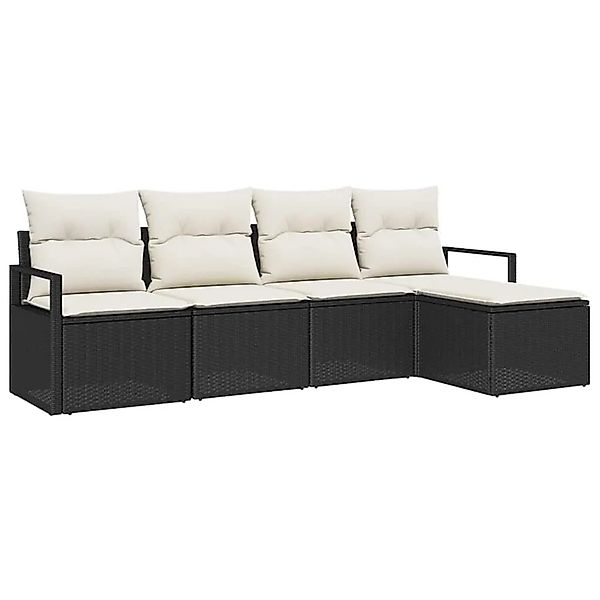 vidaXL Sofa Set mit Kissen 5-Tlg Schwarz und Creme Poly-Rattan 3355006 günstig online kaufen