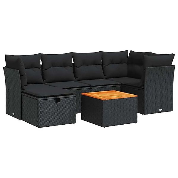vidaXL 7-Tlg Garten-Sofagarnitur mit Kissen Schwarz Poly Rattan 3325758 günstig online kaufen