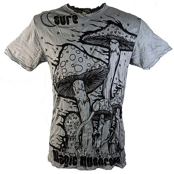 Guru-Shop T-Shirt Sure Herren T-Shirt Magic Mushroom - grau Goa Style, Fest günstig online kaufen