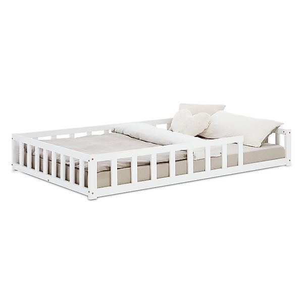 Homestyle4u Kinderbett Weiß mit Rausfallschutz 120x200 cm Bodenbett Lattenr günstig online kaufen