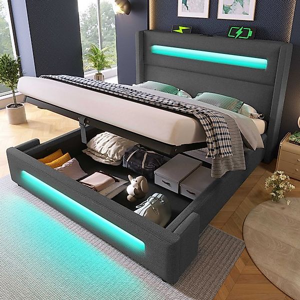 BlingBin Polsterbett Doppelbett (1-tlg., Stauraumbett mit LED, hydraulische günstig online kaufen