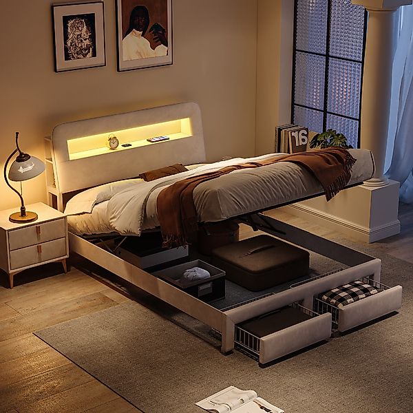 Gdood Polsterbett Stauraumbett Doppelbett LED (1 günstig online kaufen