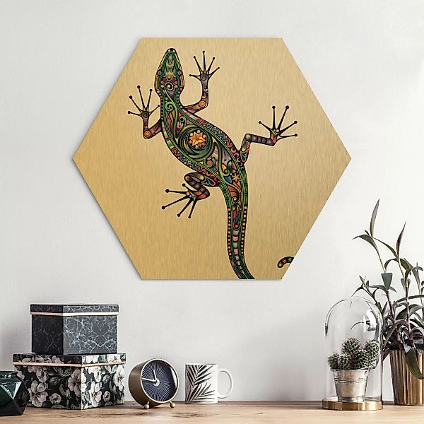 Hexagon-Alu-Dibond Bild Tiere Geckomuster günstig online kaufen