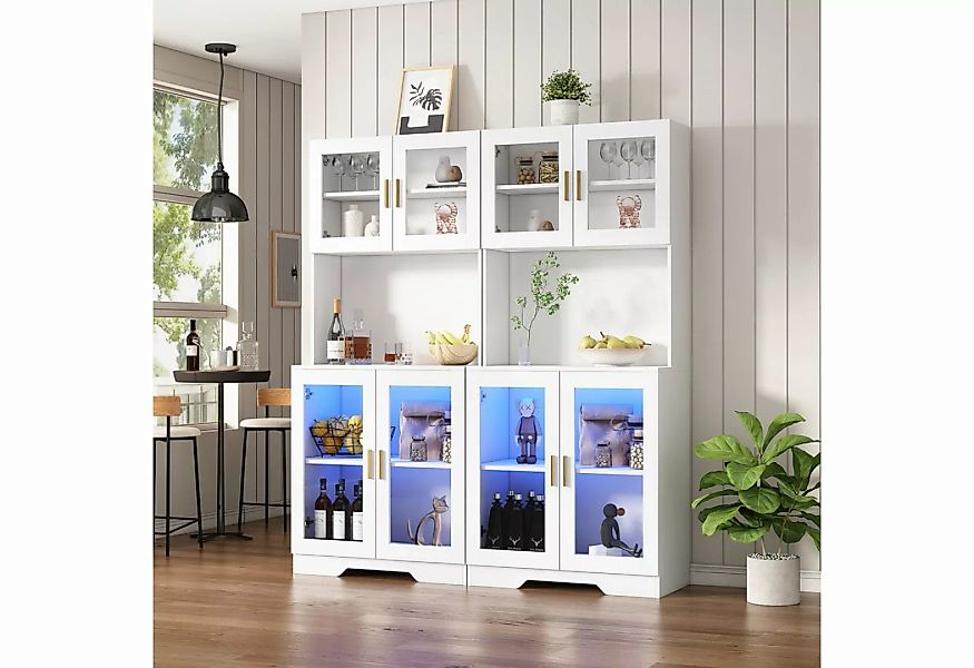 KLAM HOME Hochschrank Hochregal mit 4 Glastüren abnehmbaren Trennwänden und günstig online kaufen
