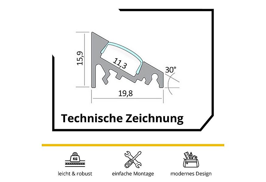 tktrading24 LED-Stripe-Profil A20 LED Profil Silber mit Abdeckung - Premium günstig online kaufen