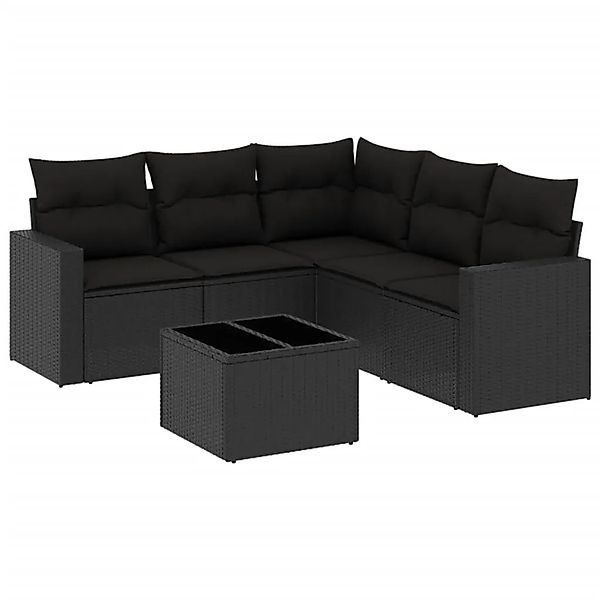 vidaXL 6-Tlg Garten-Sofagarnitur mit Kissen Schwarz Poly Rattan 3251292 günstig online kaufen