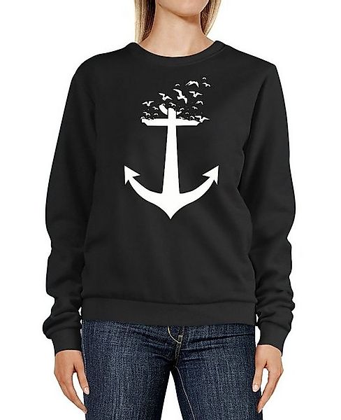 Neverless Sweatshirt Sweatshirt Damen Print Aufdruck Trend Anker Vögel Rund günstig online kaufen