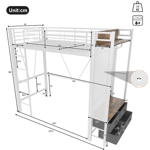 Ulife Hochbett mit Trockenstab, Einlegeböden, 4 günstig online kaufen