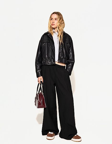 Bershka Wide Leg Hose Mit Kordel Damen Xs Schwarz günstig online kaufen