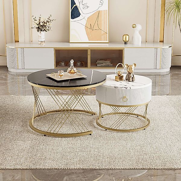 Couchtisch, elegant im 2er-Set, ineinander verschachteltes Design, Marmorop günstig online kaufen
