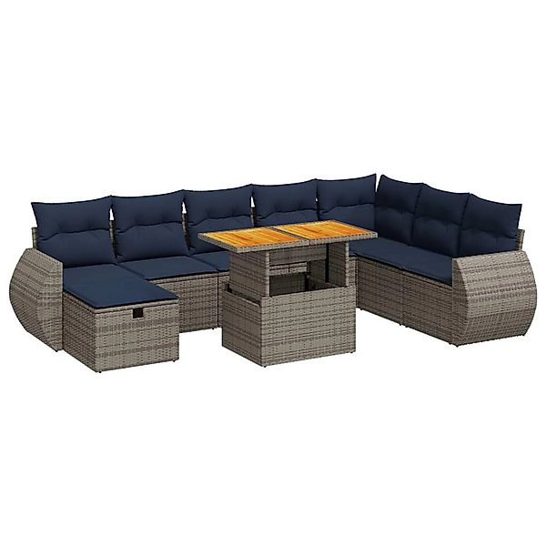 vidaXL 9-Tlg Garten-Sofagarnitur mit Kissen Grau Poly Rattan 3328076 günstig online kaufen