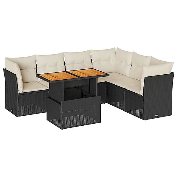vidaXL 7-Tlg Garten-Sofagarnitur mit Kissen Schwarz Poly Rattan 3326933 günstig online kaufen