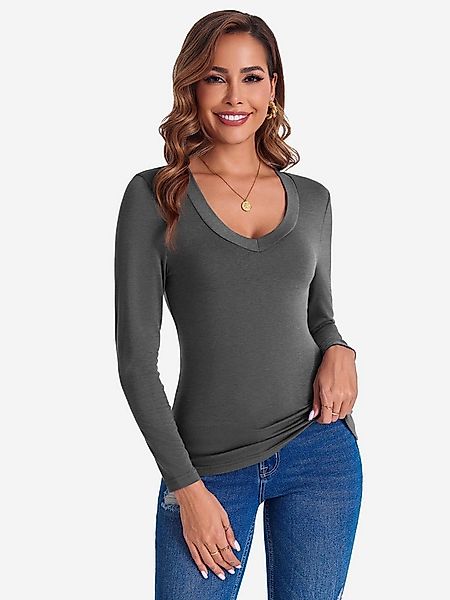 Imily Bela T-Shirt Damen Langärmliges Top mit V-Ausschnitt (Packung, 1-tlg. günstig online kaufen