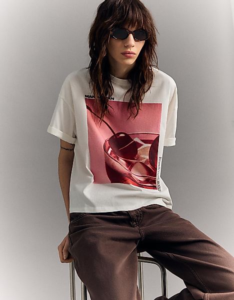 Bershka Oversize-T-Shirt Mit Print Damen S Rohweiß günstig online kaufen