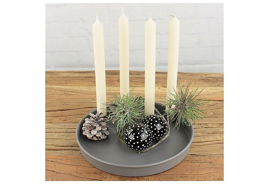 Macosa Home Adventskranz Kerzenteller rund Grau Metall 25 cm modern Kerzenh günstig online kaufen