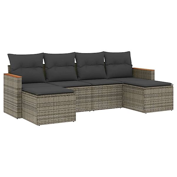 vidaXL 6-Tlg Garten-Sofagarnitur mit Kissen Grau Poly Rattan 3226221 günstig online kaufen