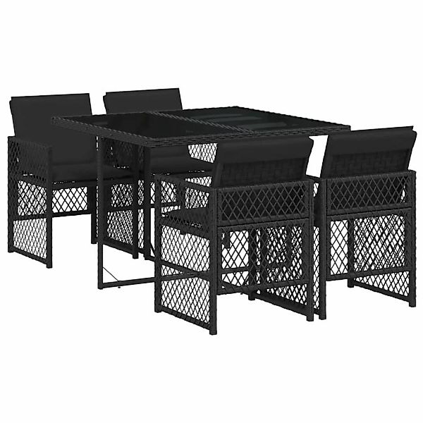 vidaXL 5-tlg Garten-Essgruppe mit Kissen Schwarz Poly Rattan Modell 214 günstig online kaufen