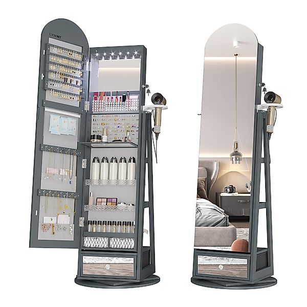 LVSOMT Schmuckschrank 360° Drehbar, LED Bogen günstig online kaufen